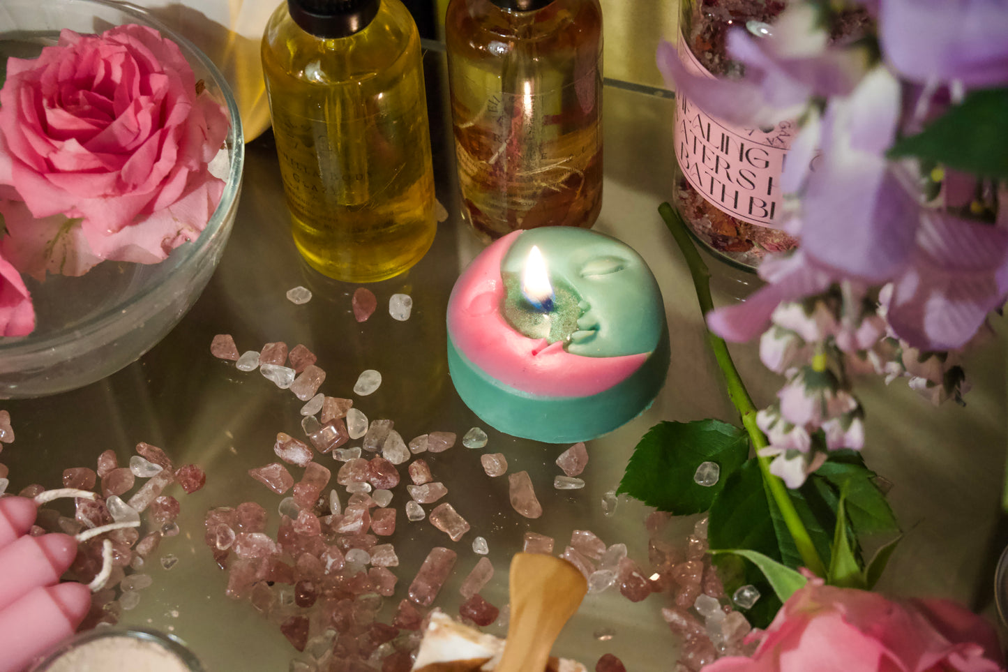Green and pink soy wax natural handmade candle luxury